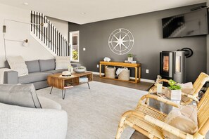Smart TV, fireplace, foosball, table tennis