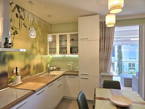 Fridge, microwave, oven, dishwasher