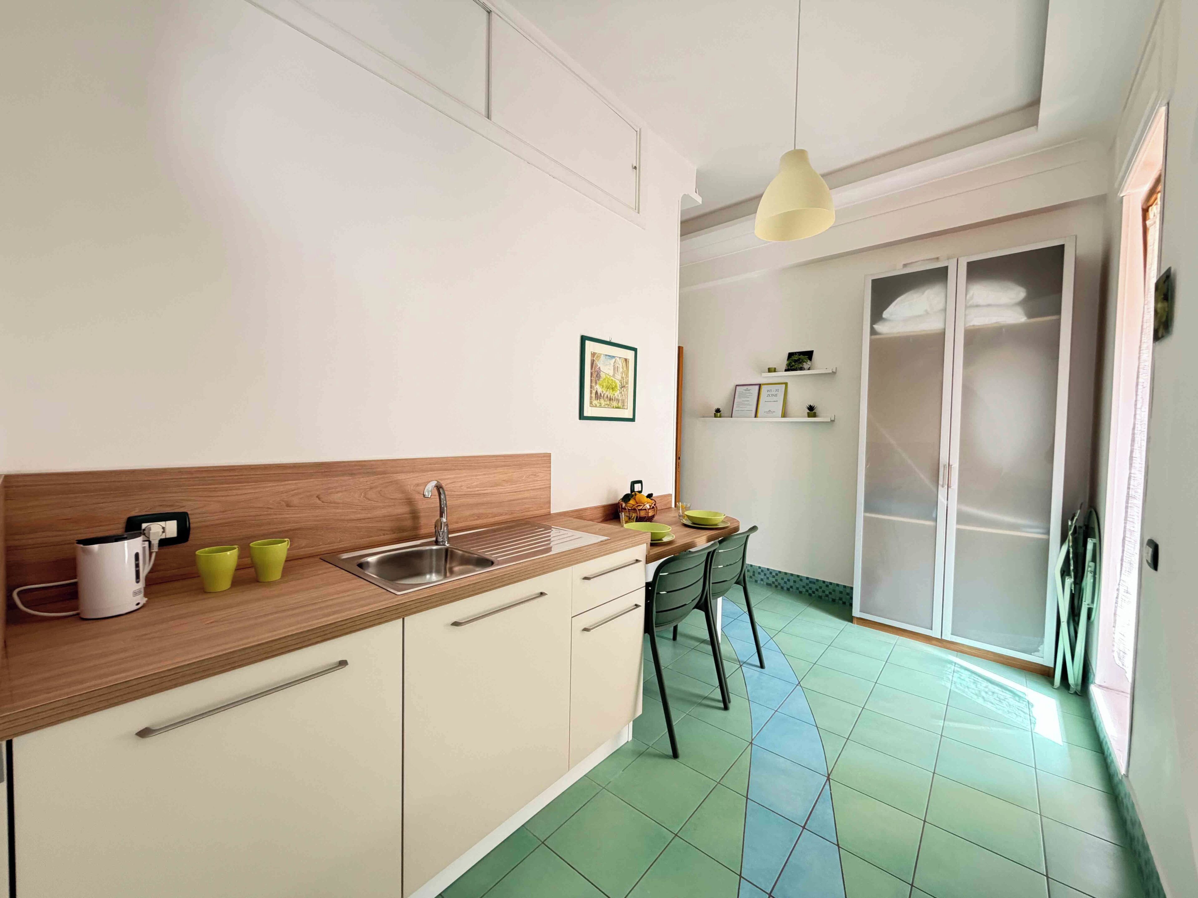 Fridge, dining tables