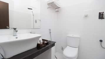 Douche, chaussons, serviettes fournies, savon