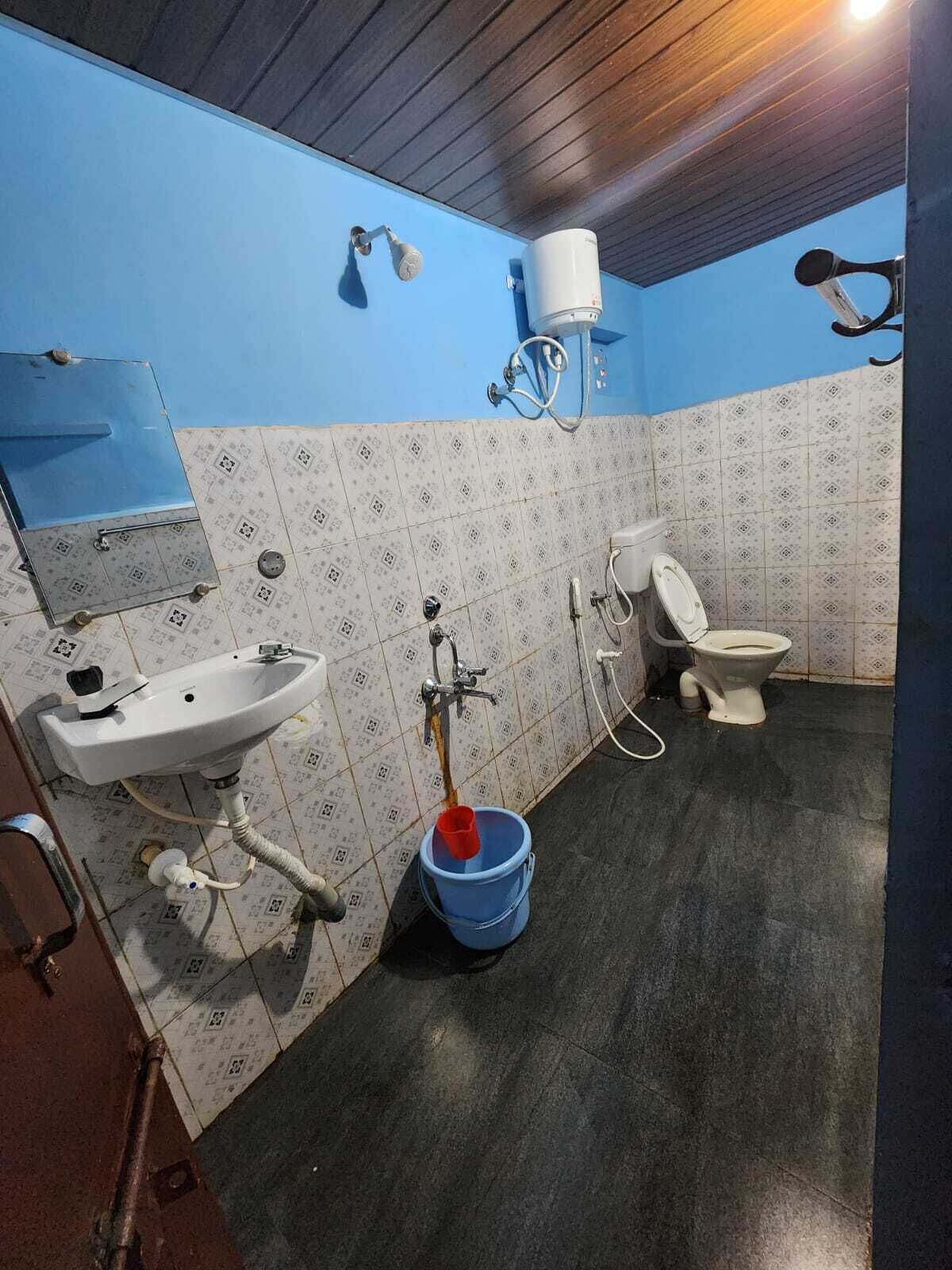 Une salle de bain avec un lavabo, des toilettes et une douche.
