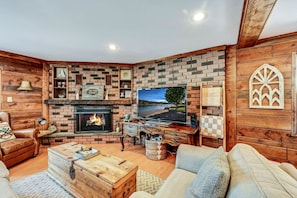 TV, fireplace, video games