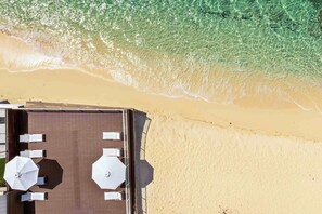 On the beach, beach towels