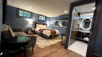 1 bedroom, desk, iron/ironing board, travel crib
