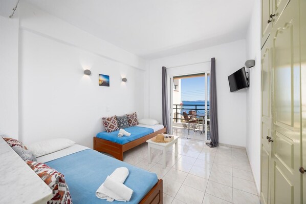Apartment, 1 Bedroom, Balcony, Sea View | Living area - Nissaki Sea View Hotel (Corfu)