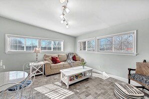 TV, fireplace, DVD player, books