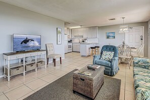Smart TV, DVD player, books, video library