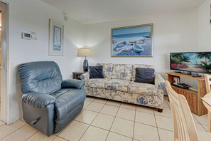 Smart TV, DVD player, books, video library