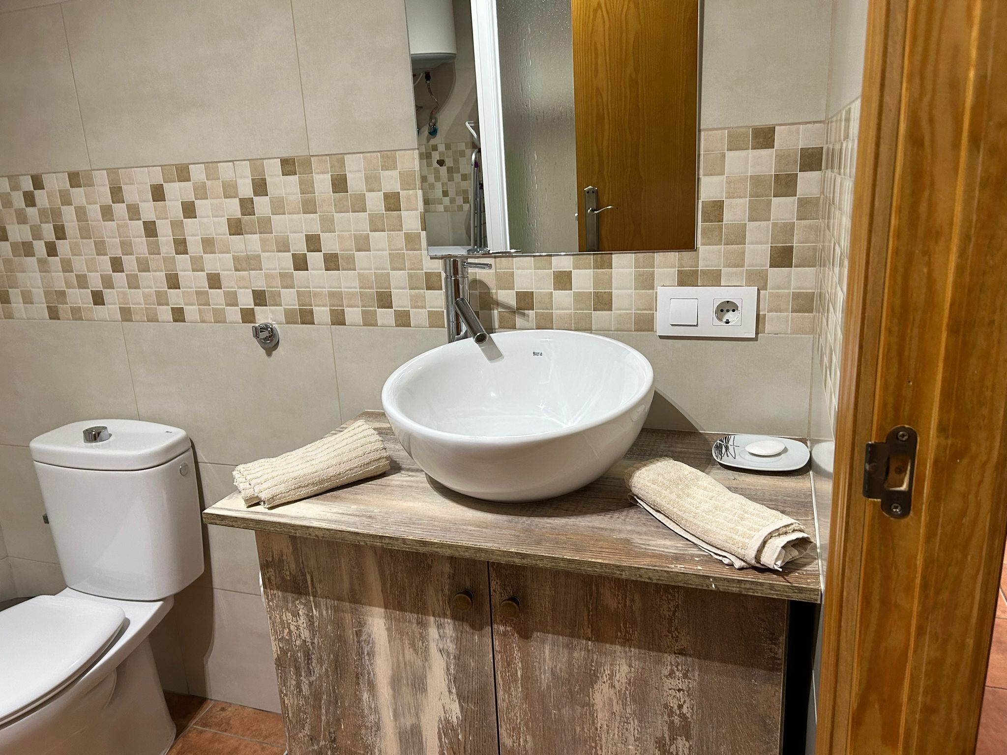 Hair dryer, towels, toilet paper
