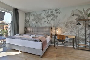 1 bedroom, desk, iron/ironing board, travel cot