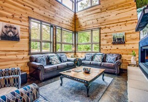 Smart TV, fireplace, video games, DVD player