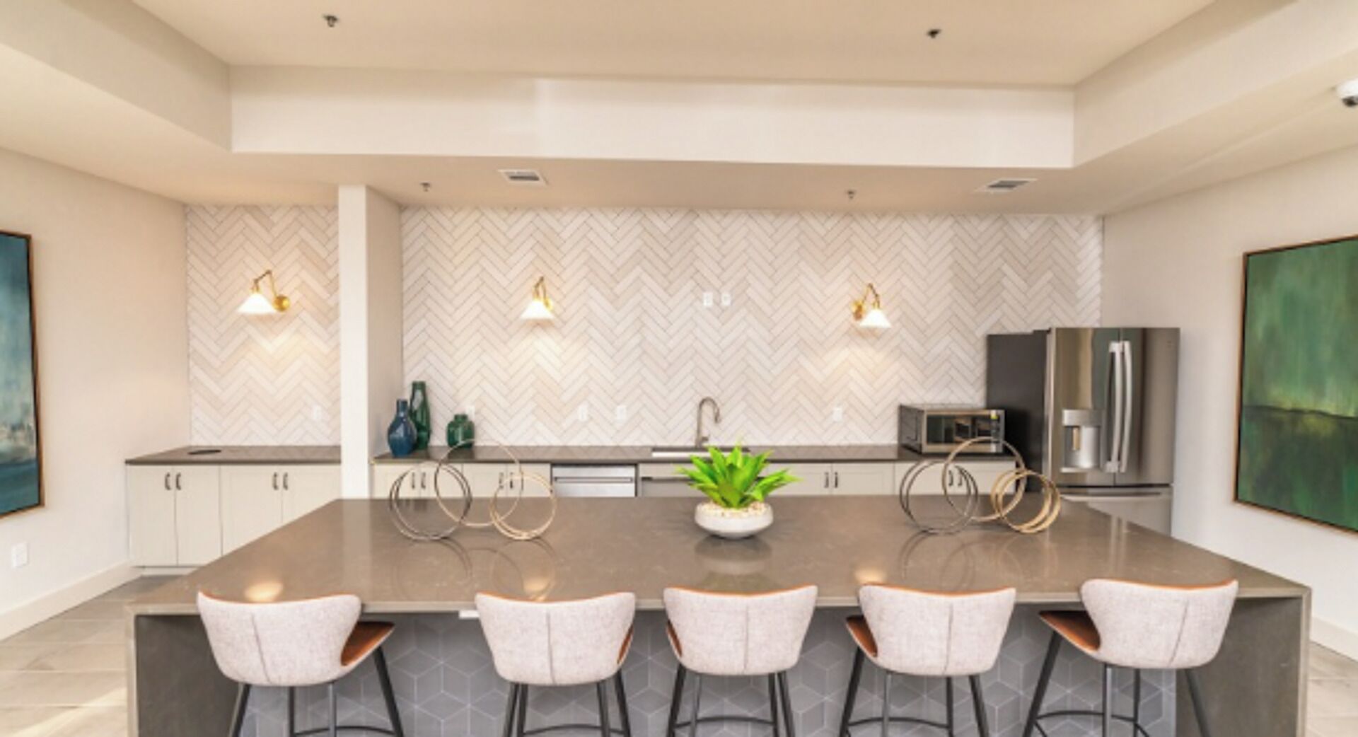 Fridge, dining tables