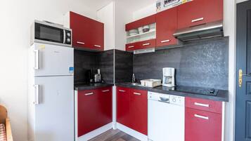 Kühlschrank, Mikrowelle, Herdplatte, Geschirrspüler