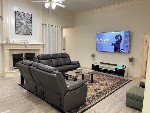 Smart TV, fireplace, video games