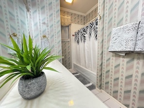 Jetted bath, hair dryer, towels, soap - Charming 3-bedroom house near AT&T Stadium, Six Flag, DFW Airport (Bedford)
