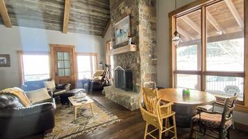 Smart TV, fireplace, video games, DVD player