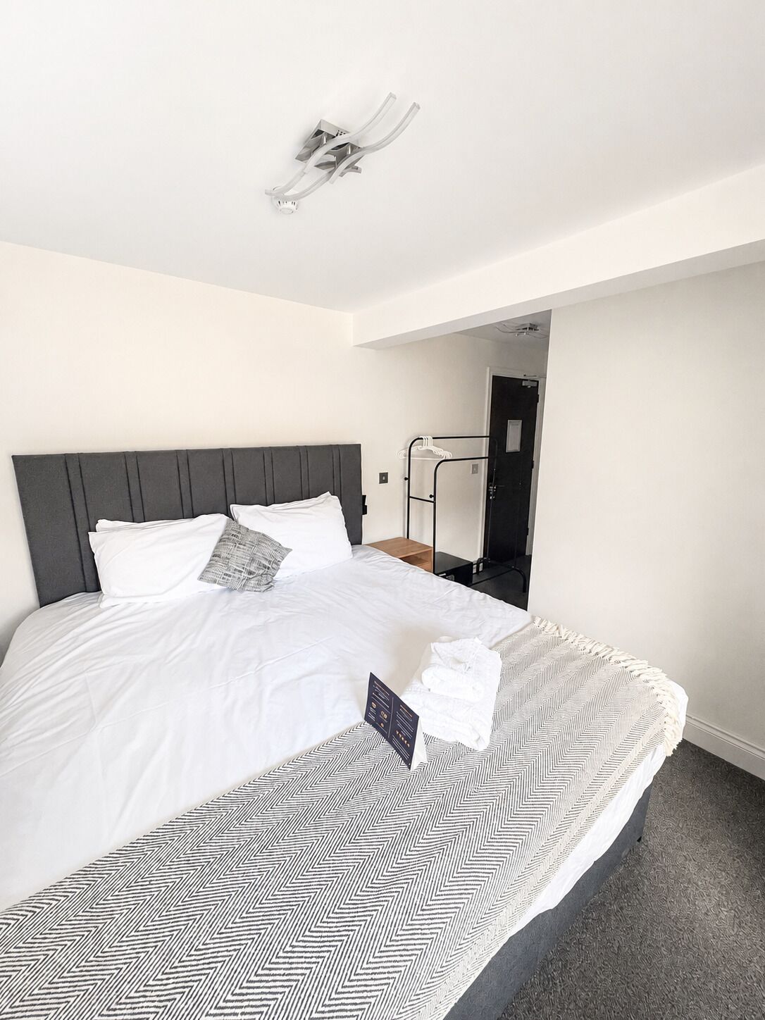 Premium bedding, Select Comfort beds, desk, laptop workspace