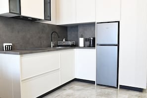Fridge, stovetop, cookware/dishes/utensils