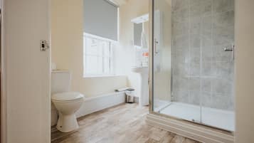 Shower, free toiletries, hair dryer, towels