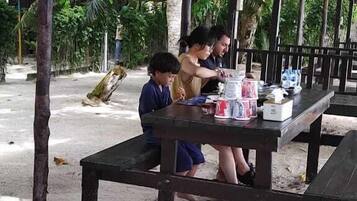 Private beach, white sand, sun-loungers, snorkelling