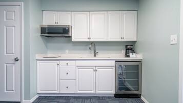 Microwave, stovetop, coffee/tea maker, toaster