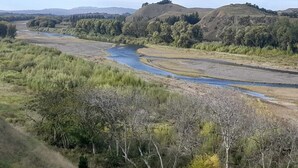 A river winding through a hilly landscape with dense vegetation and trees. - Quiet, private Cosy Cabin with en-suite. Access to bike paths, river and pub. (Puketapu)