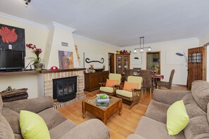 Televisión y chimenea 