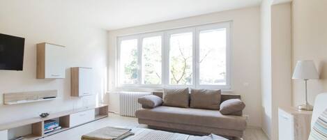 1 غرفة نوم وخزنة داخل الغرفة ومكتب ومكواة/لوح كي