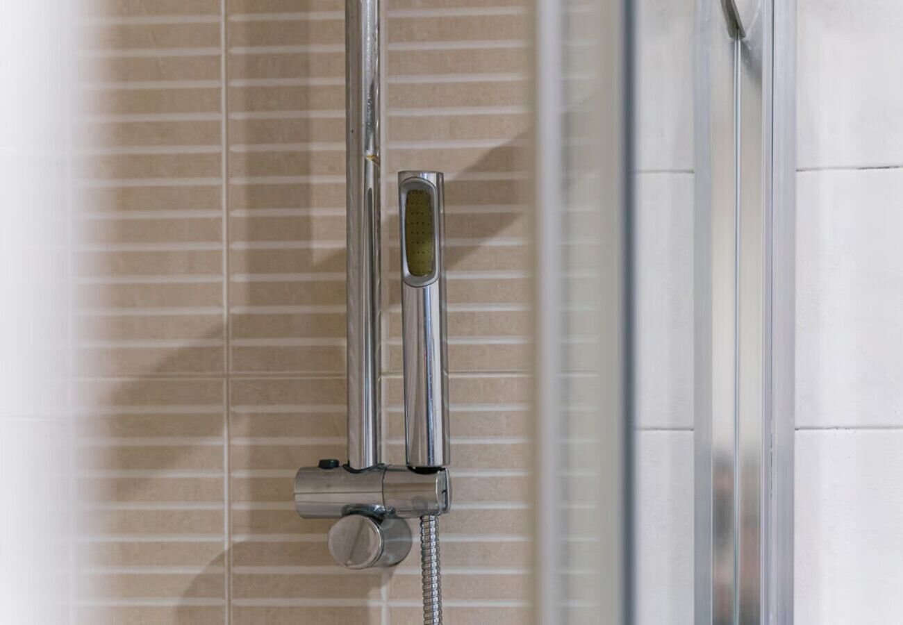 Regadera, secadora de cabello, toallas, jabón 