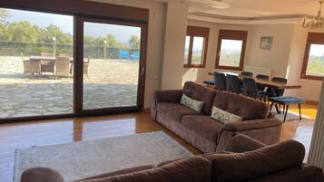 Smart-TV, Kamin, Tischtennisplatte, Bücher