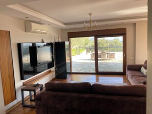 Smart TV, fireplace, ping pong, books