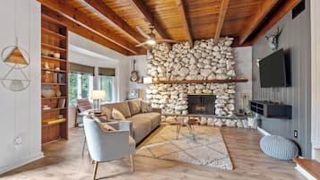 Smart TV, fireplace, computer monitors