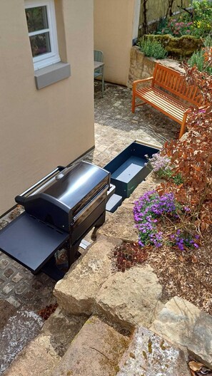 Terrace/patio - Listed vacation home in the southern Eifel, with infrared sauna, near Luxembourg (54646 Bettingen)