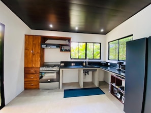 Fridge, microwave, oven, coffee/tea maker