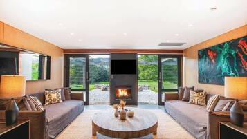 TV, fireplace