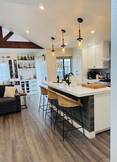 Modern coastal home with hot tub