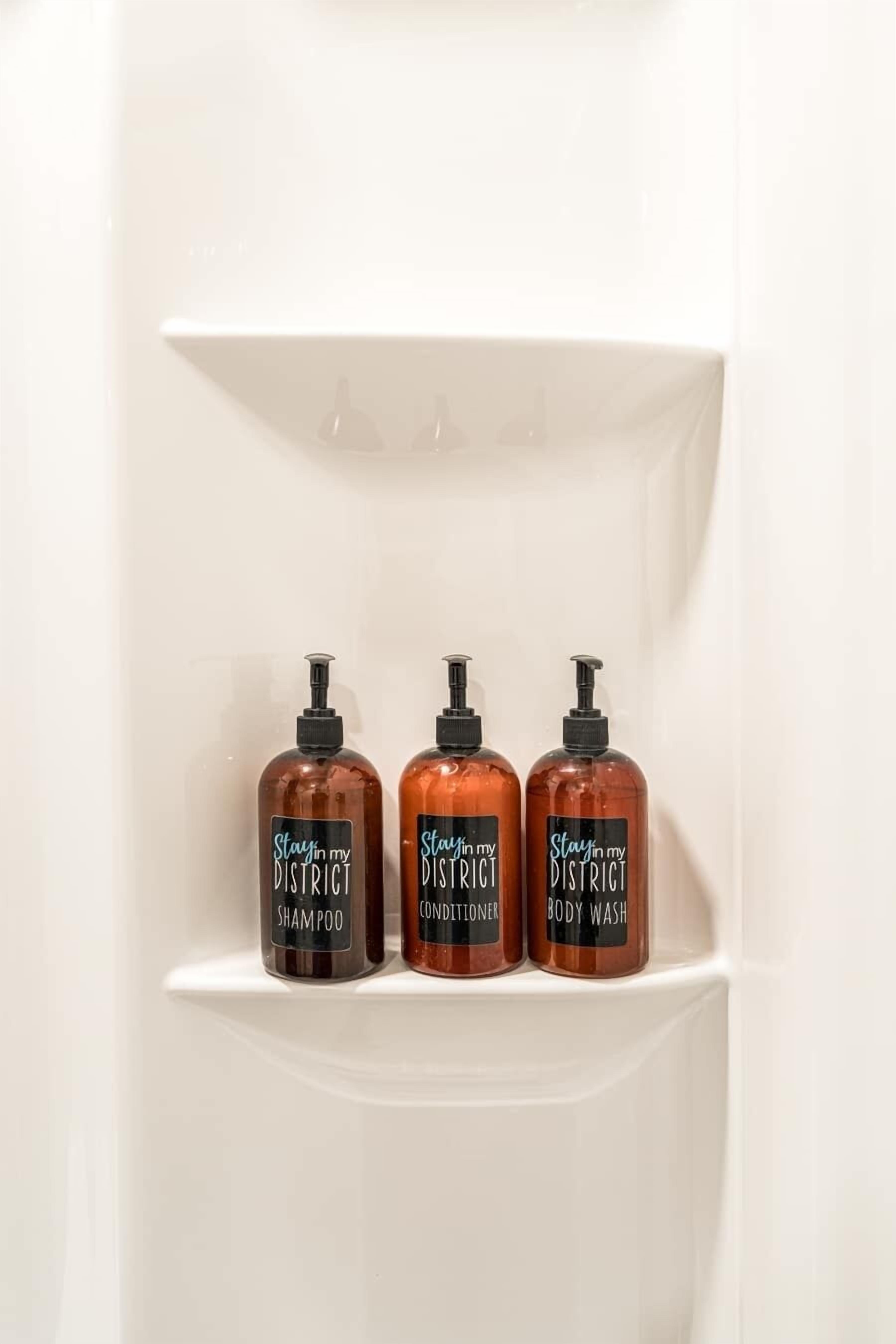 Shower, hair dryer, towels, shampoo