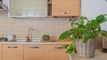 Lejlighed (2 Bedrooms) | Privat køkken | Køleskab, mikrobølgeovn, ovn, espressomaskine