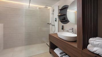Shower, free toiletries, hair dryer, slippers