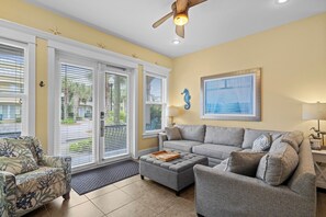 TV, fireplace - Miramar Beach Villa - Steps to the Beach & Pool (Miramar Beach)