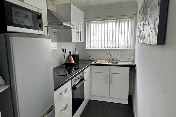 Fridge, microwave, oven, toaster