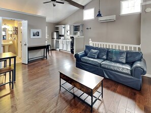 Smart TV, fireplace, video games, DVD player