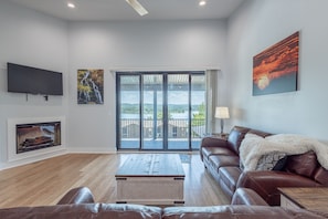 Smart TV, fireplace, video games, foosball