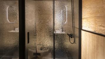 Shower, free toiletries, hair dryer, bathrobes