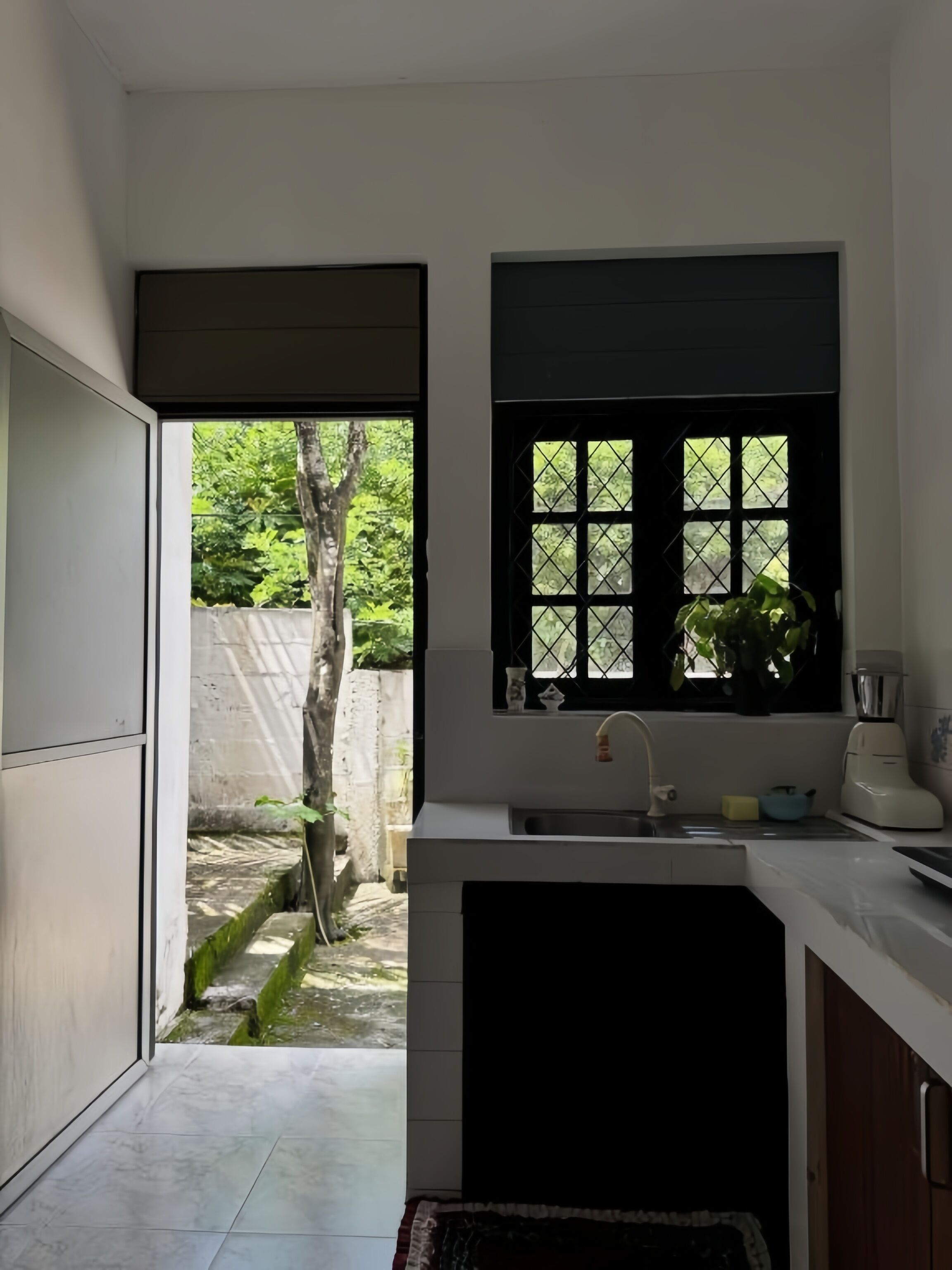 Fridge, microwave, electric kettle, toaster