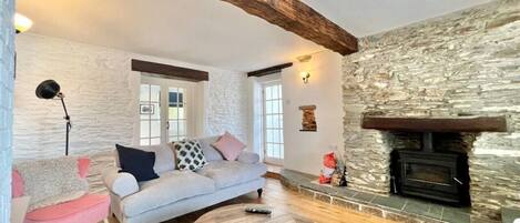 TV, fireplace