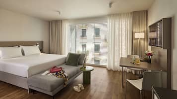 In-room safe, desk, laptop workspace, blackout curtains