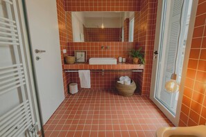 Shower, hair dryer, soap, shampoo