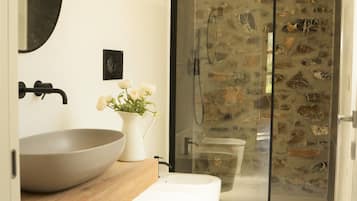 Shower, bidet, towels, soap