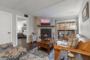 TV, fireplace